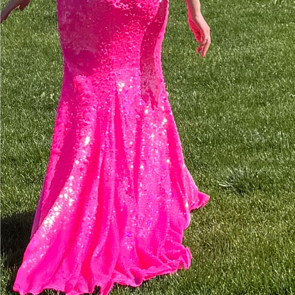 2 Cute Pink Embellished Slit Prom Gown - Picture 2 of 10